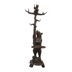 Coat rack and umbrella stand in carved wood from Brienz,